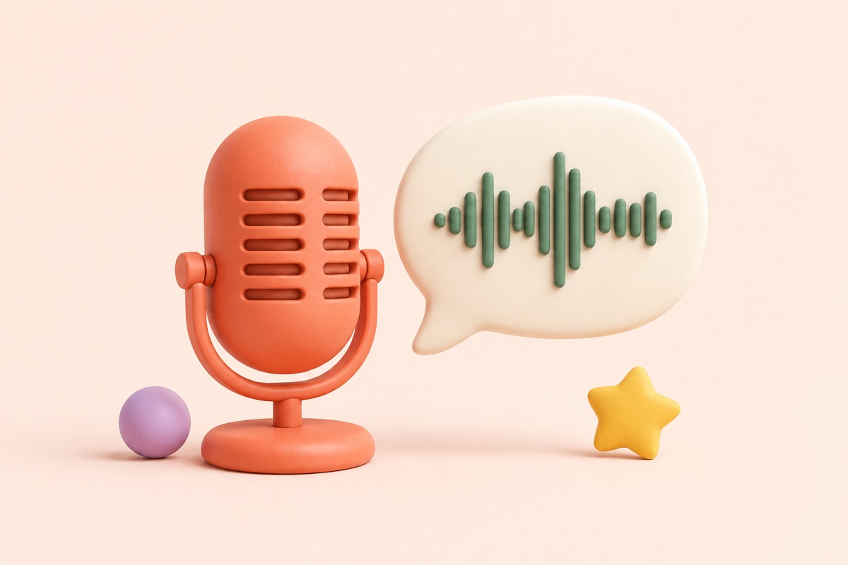 A soft orange microphone and a voice-note bubble